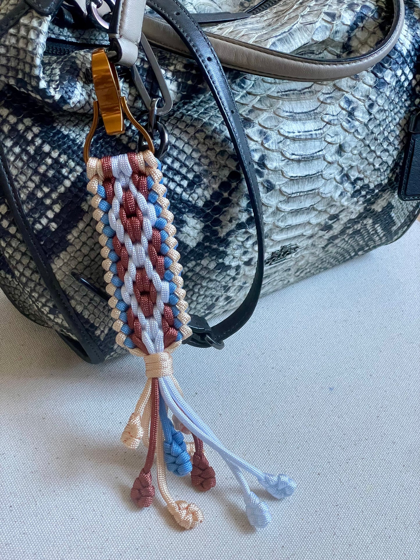 Macramé Paracord Keychain in Sandstone Diamond Pattern - Zaira Collection