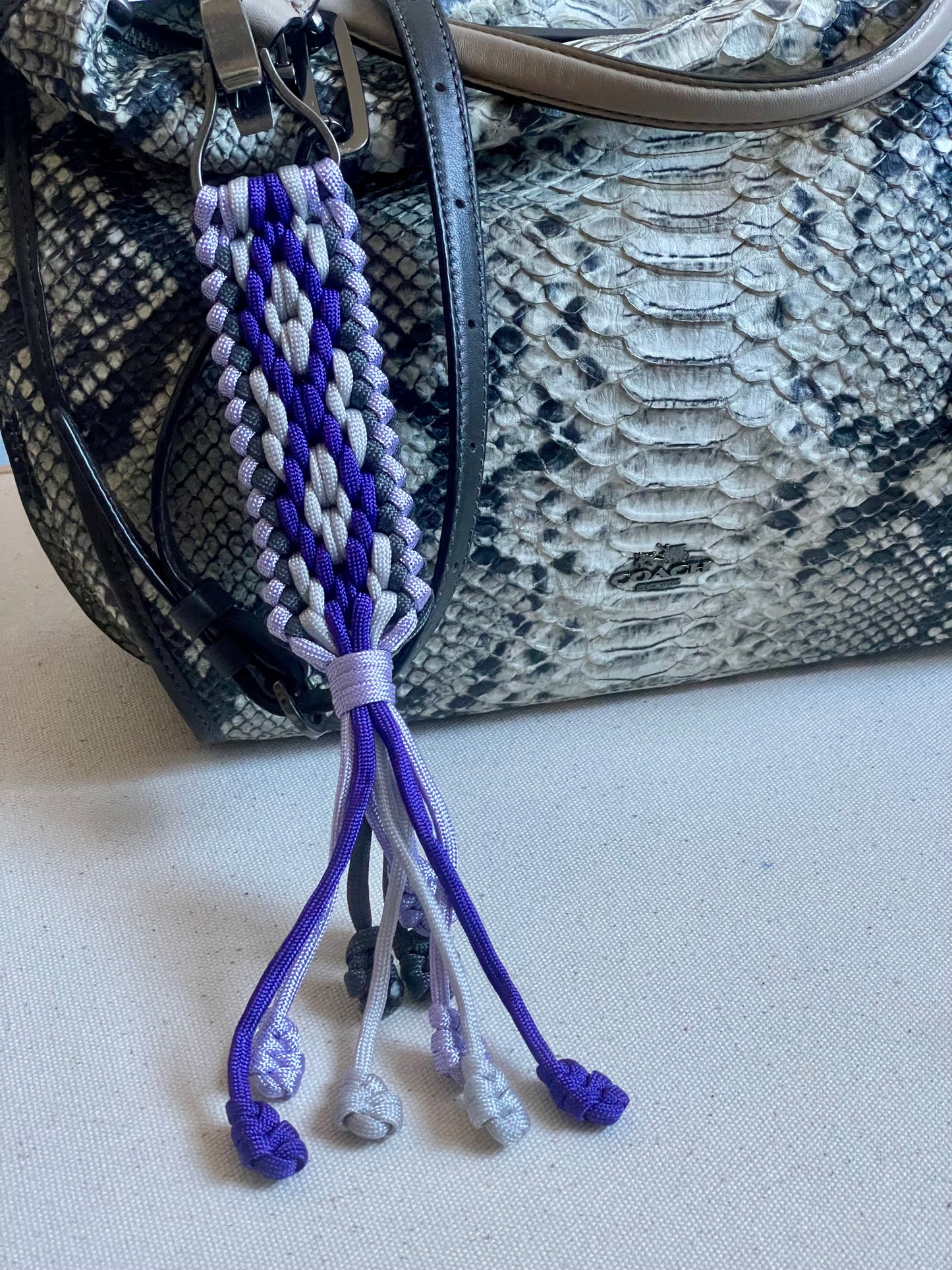 Macramé Paracord Keychain in Cosmic Grape Diamond Pattern - Zaira Collection