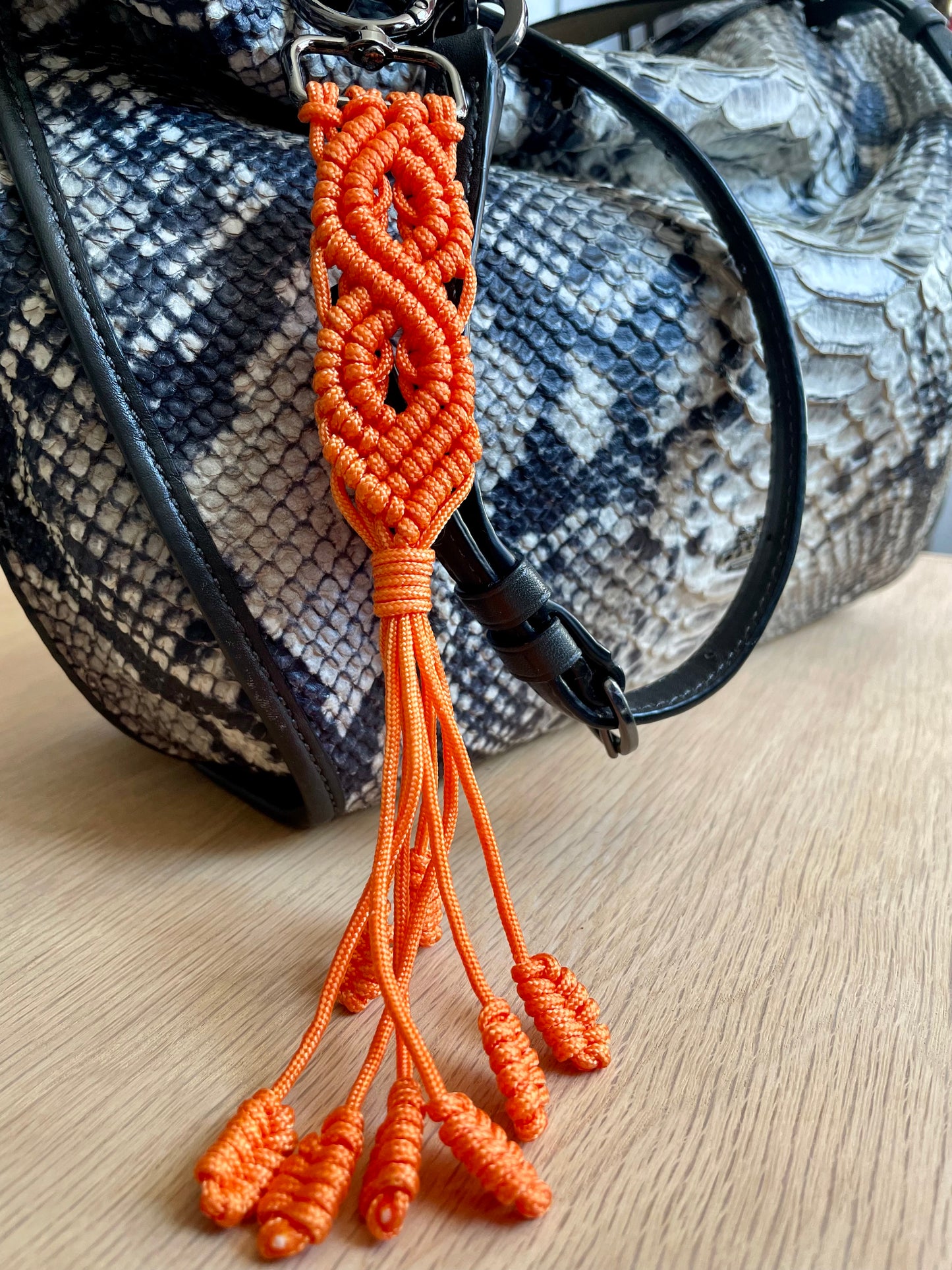 Macramé Paracord Keychain – Orange Double Diamond Knot