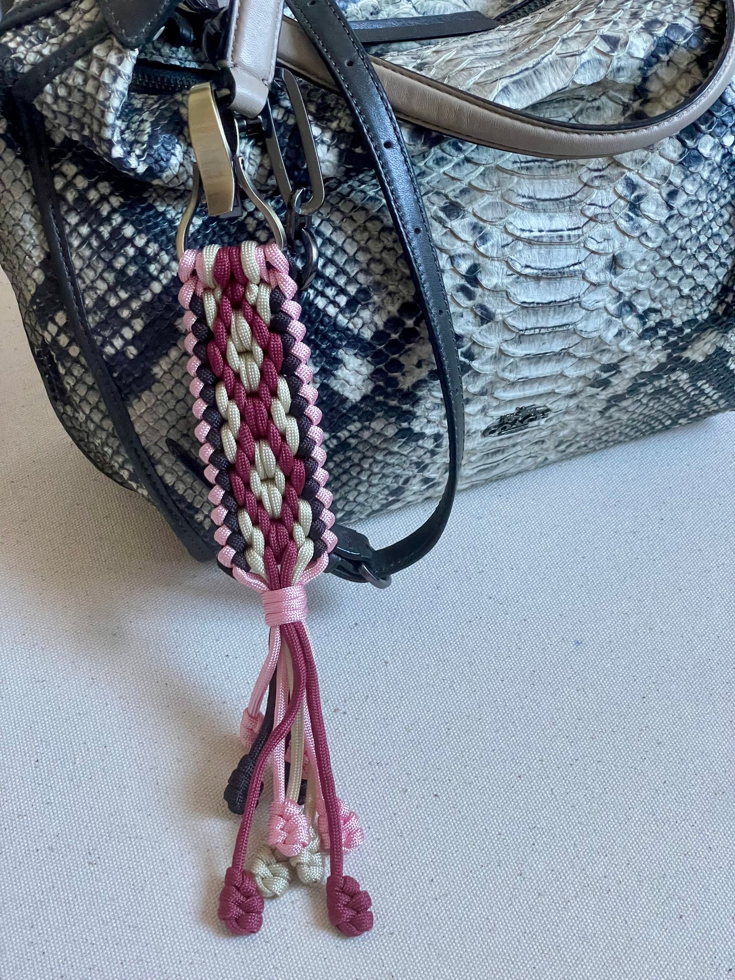 Macramé Paracord Keychain in Cherry Blossom Diamond Pattern - Zaira Collection