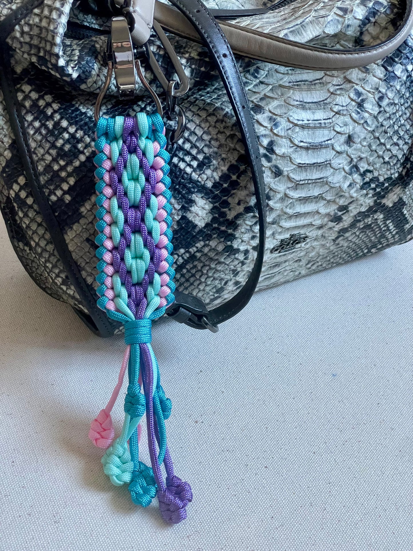 Macramé Paracord Keychain in Cotton Candy Diamond Pattern - Zaira Collection
