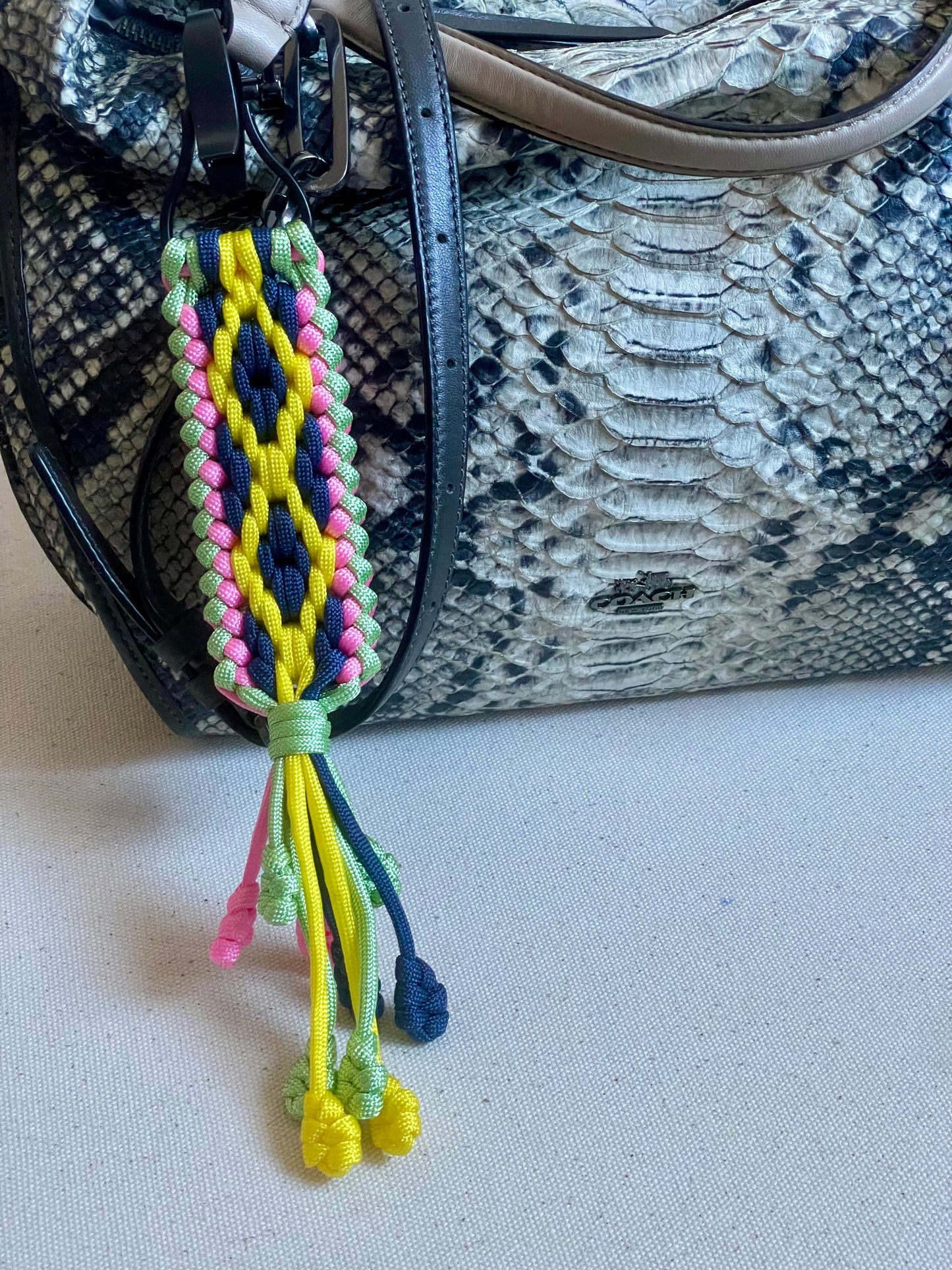 Macramé Paracord Keychain in Confetti Burst Diamond Pattern - Zaira Collection