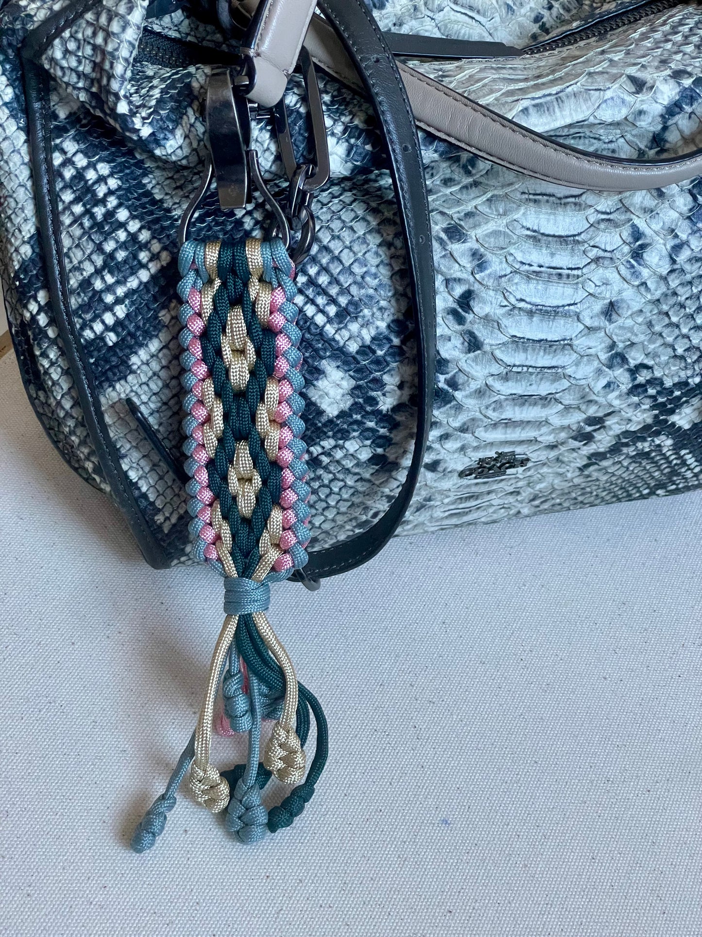 Macramé Paracord Keychain in Enchanted Forest Diamond Pattern - Zaira Collection