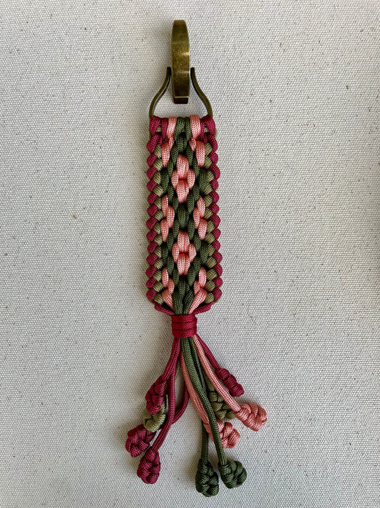 Macramé Paracord Keychain in Wild Rose Diamond Pattern - Zaira Collection