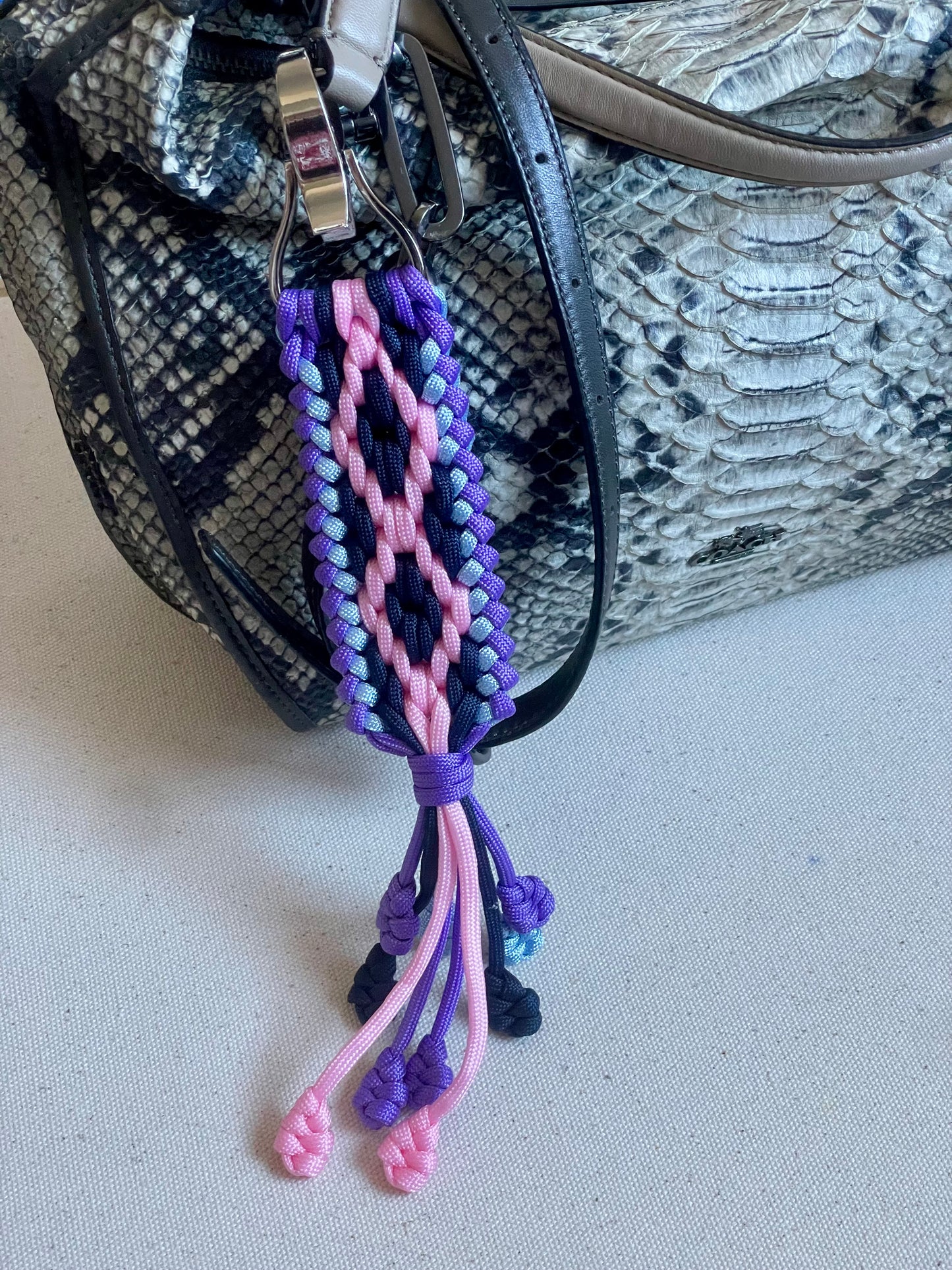 Macramé Paracord Keychain in Unicorn Dream Diamond Pattern - Zaira Collection