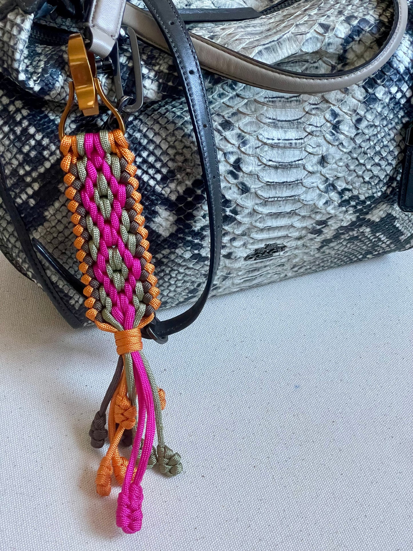 Macramé Paracord Keychain in Tropical Sunset Diamond Pattern - Zaira Collection