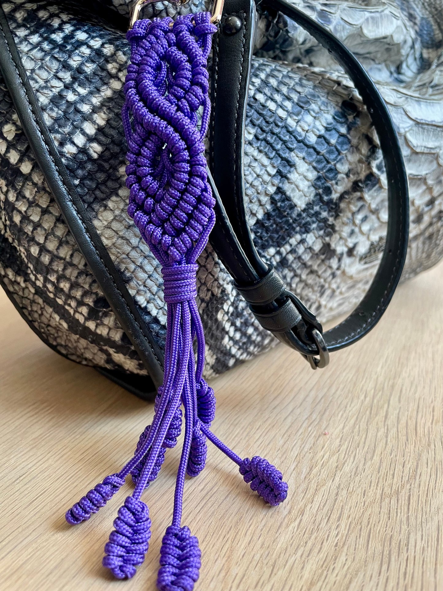 Macramé Paracord Keychain – Purple Double Diamond Knot