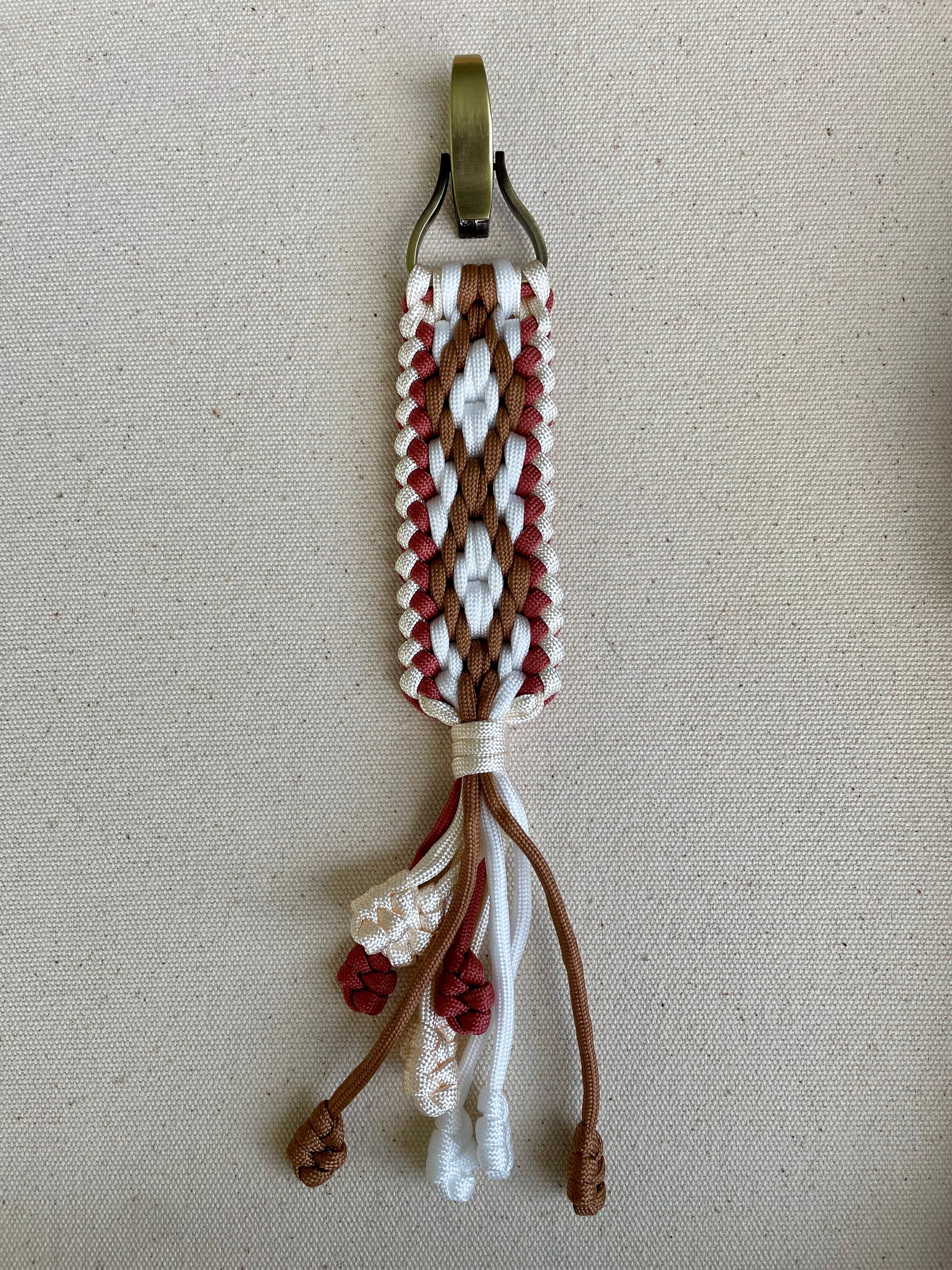 Macramé Paracord Keychain in Caramel Latte Diamond Pattern - Zaira